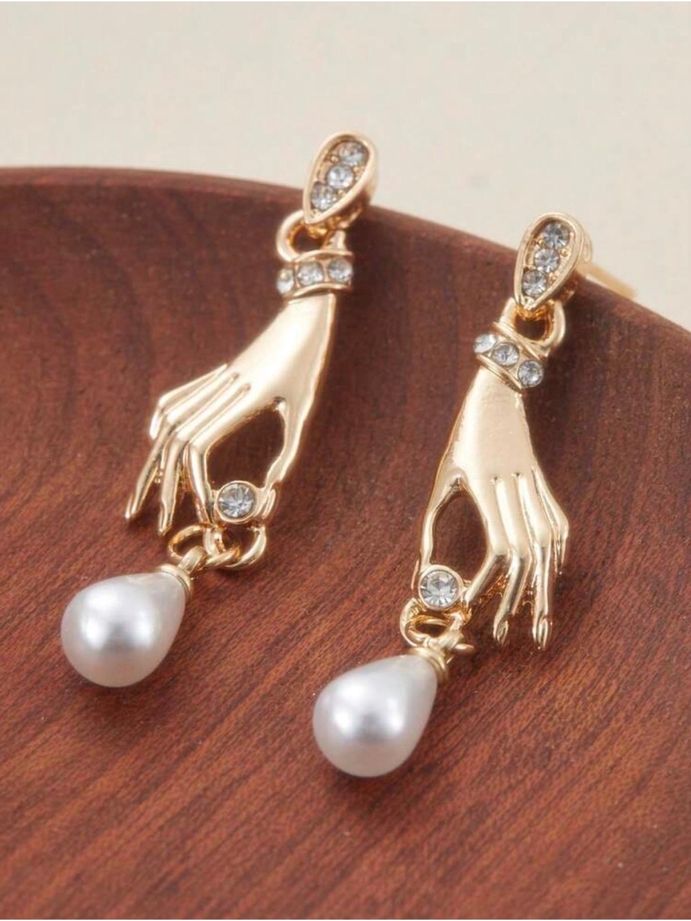 Gold Hand Pearl Drop Earrings